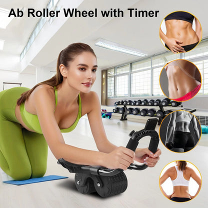 2025 Automatic Rebound Abdominal Roller with Timer and Elbow Support - Core Fitness Equipment in Black