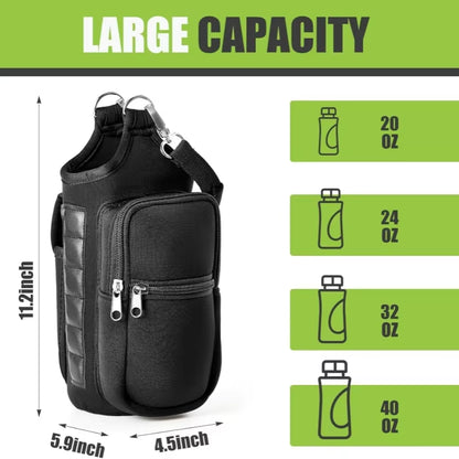Magnetic Water Bottle Carrier with Phone Pocket and Adjustable Shoulder Strap - Equipped with 6 Integrated Magnets