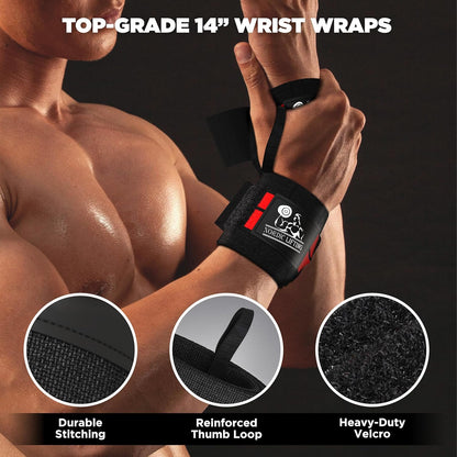 Wrist Wraps and Lifting Straps Bundle (2 Pairs) for Weightlifting, Cross Training, and Powerlifting - Injury Prevention Support for Men and Women