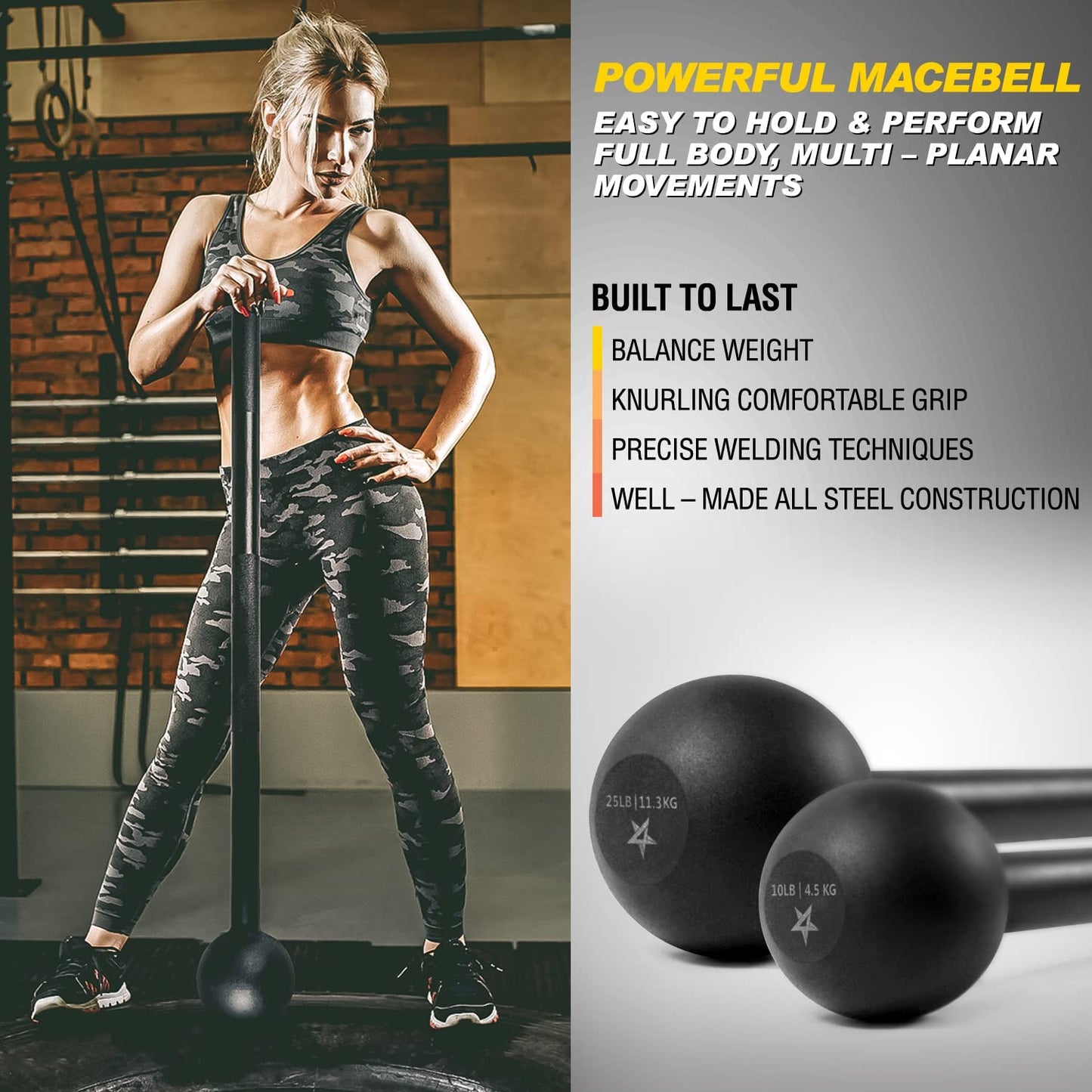 Steel Mace Bell for Comprehensive Strength Training - Full Body Workouts for Muscles, Shoulders, Grips, and Forearms, Available in 5 to 30 LB for Both Men and Women