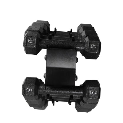 100 lb Cast Iron Hex Dumbbell Weight Set with Storage Rack in Black Finish
