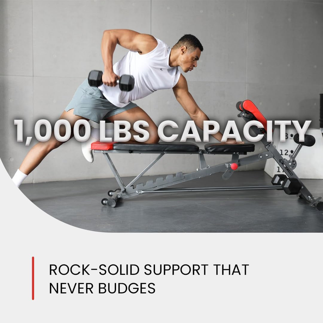 Finer Form Multi-Functional FID Weight Bench for Comprehensive Full-Body Workouts – Hyper Back Extension, Roman Chair, Adjustable Ab Sit-Up Bench, Incline/Decline Bench, Flat Bench