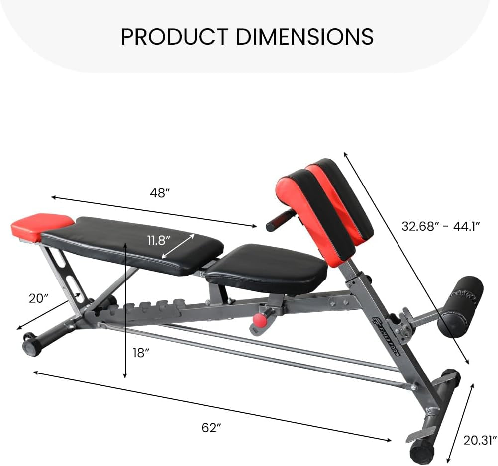Finer Form Multi-Functional FID Weight Bench for Comprehensive Full-Body Workouts – Hyper Back Extension, Roman Chair, Adjustable Ab Sit-Up Bench, Incline/Decline Bench, Flat Bench