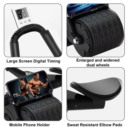 2025 Automatic Rebound Abdominal Roller with Timer and Elbow Support - Core Fitness Equipment in Black