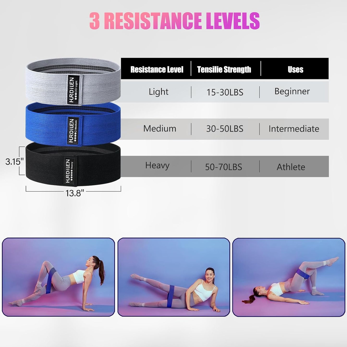 Premium Resistance Bands for Strength Training and Physical Therapy – 3 Levels of Elastic Stretch Bands for Home Fitness and Yoga, Includes Carry Bag