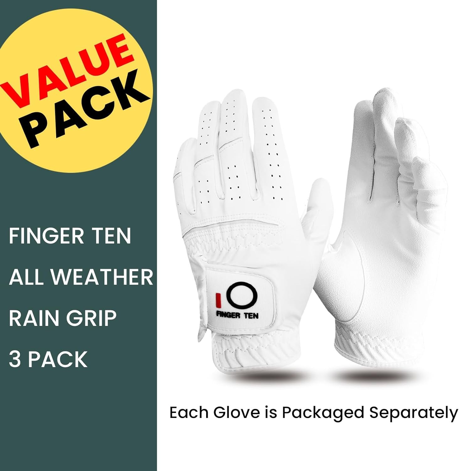 Men's All-Weather Grip Golf Gloves - Value Pack of 3 for Right-Handed Golfers, Enhanced Comfort and Performance for Diverse Conditions, Available in White, Black, and Blue in Sizes S, M, L, XL