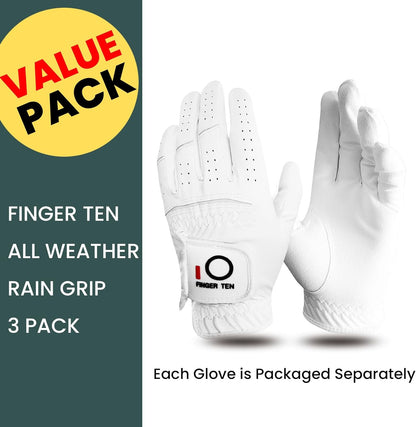 Men's All-Weather Grip Golf Gloves - Value Pack of 3 for Right-Handed Golfers, Enhanced Comfort and Performance for Diverse Conditions, Available in White, Black, and Blue in Sizes S, M, L, XL