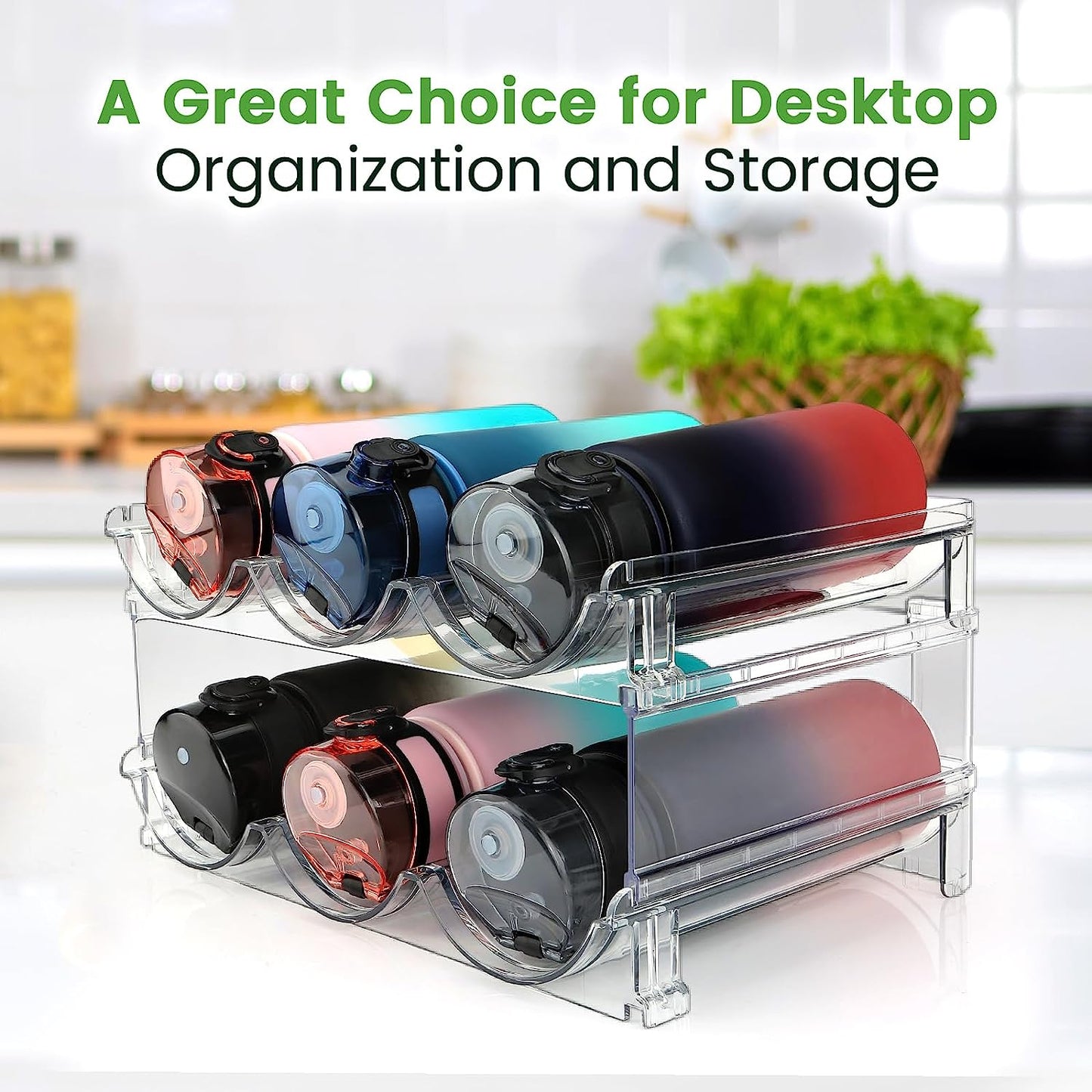 Water Bottle Storage Organizer Set - Dual Pack Stackable Cabinet Rack