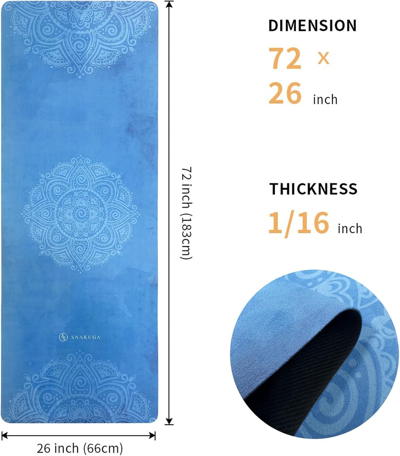 Premium Travel Yoga Mat - Non-Slip Suede Exercise Mat with Carry Bag, Versatile High-Density Anti-Tear Fitness Mat for Women, Perfect for Pilates Workouts (72" x 24" x 1.5mm)