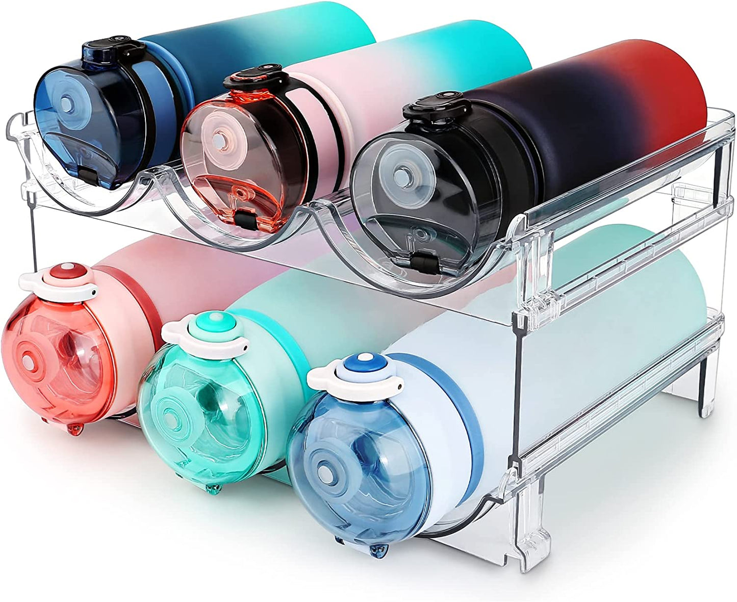 Water Bottle Storage Organizer Set - Dual Pack Stackable Cabinet Rack