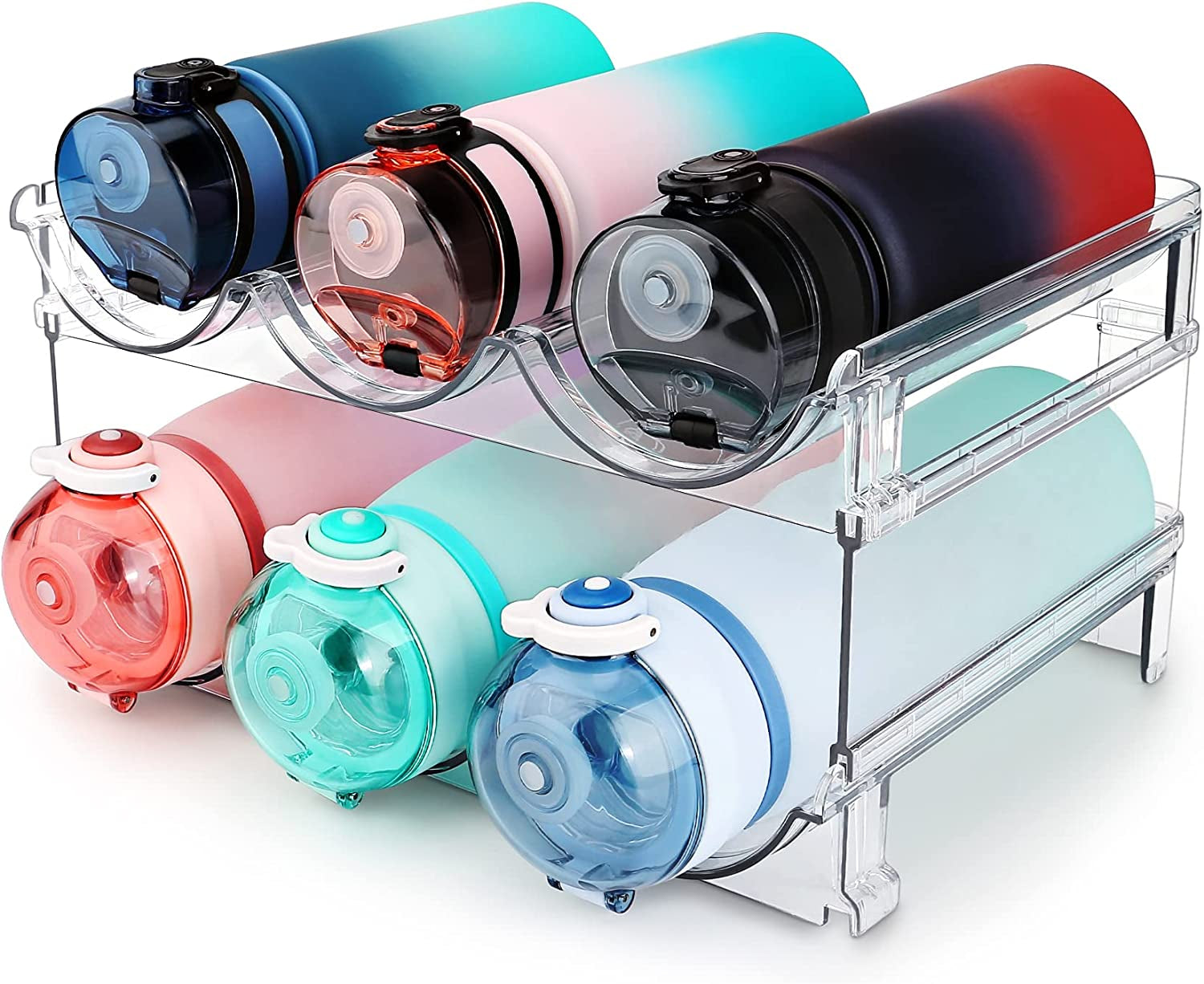 Water Bottle Storage Organizer Set - Dual Pack Stackable Cabinet Rack