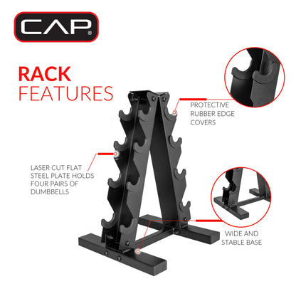 100 lb Cast Iron Hex Dumbbell Weight Set with Storage Rack in Black Finish