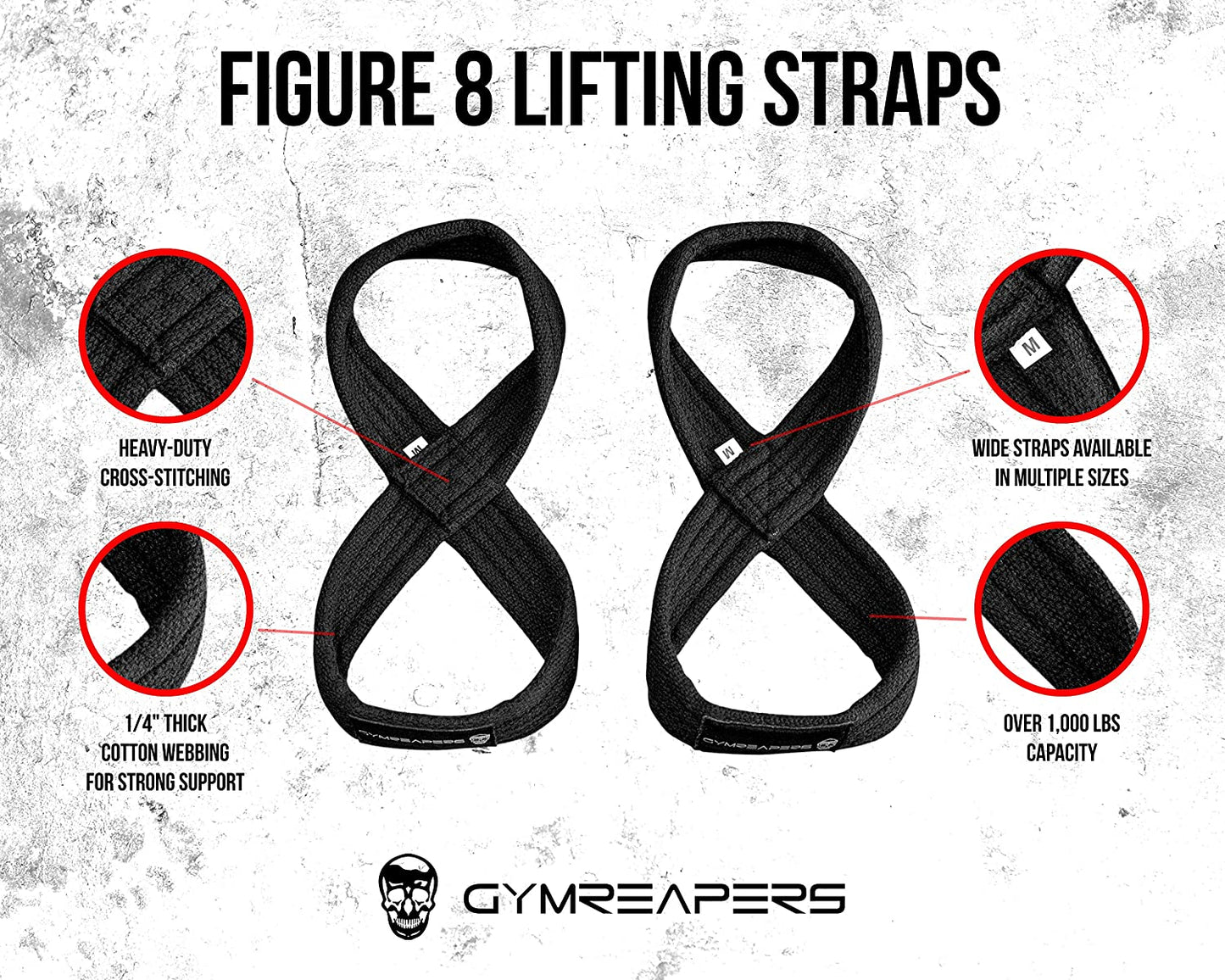 Figure 8 Lifting Straps for Deadlifts, Powerlifting, Strongman, and Cross Training - Heavy-Duty Weightlifting Wrist Straps for Men and Women