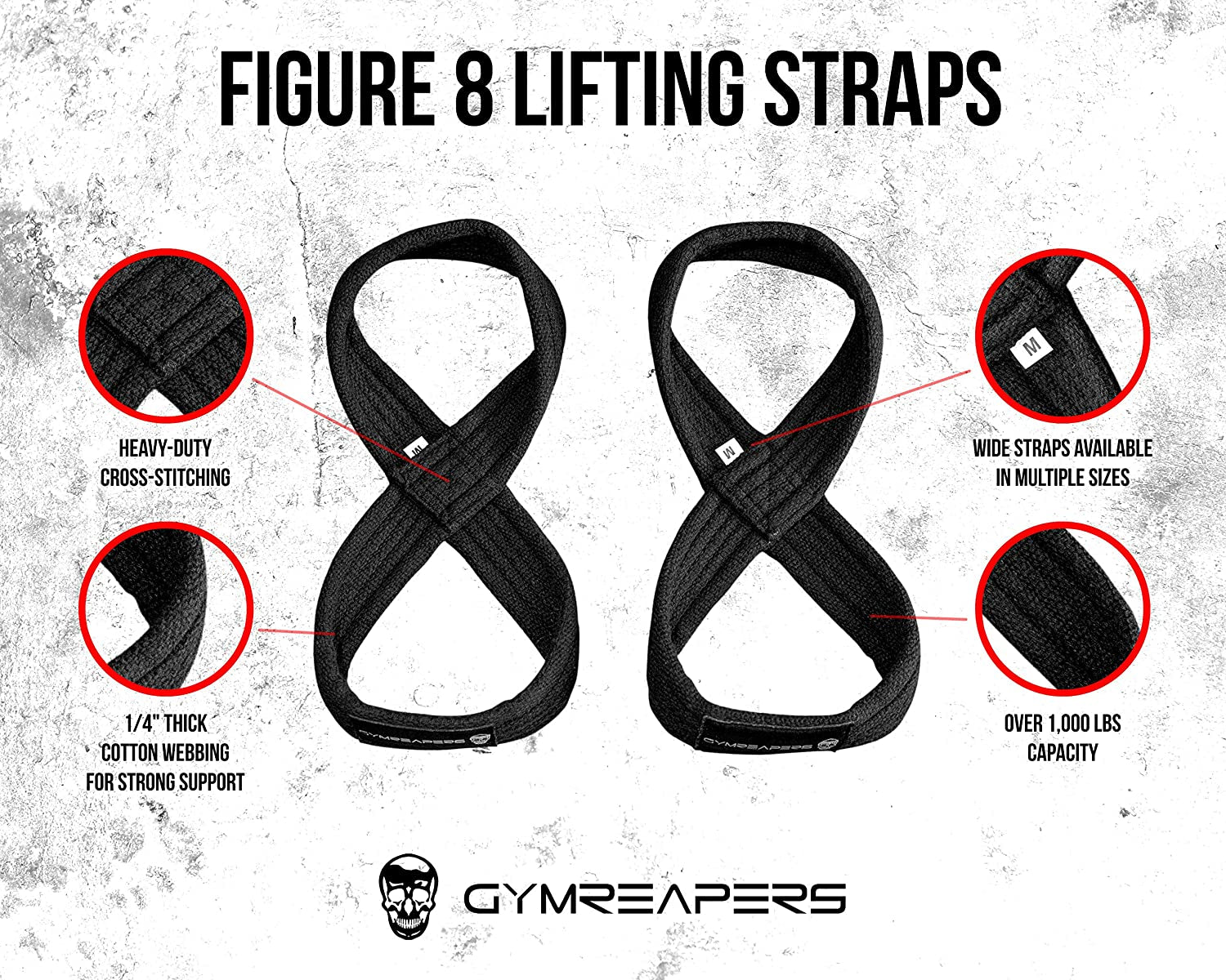 Figure 8 Lifting Straps for Deadlifts, Powerlifting, Strongman, and Cross Training - Heavy-Duty Weightlifting Wrist Straps for Men and Women
