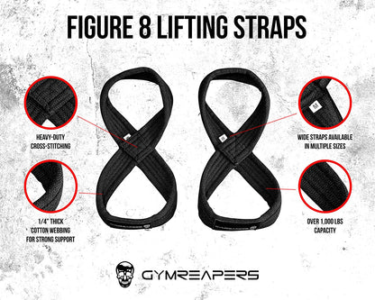 Figure 8 Lifting Straps for Deadlifts, Powerlifting, Strongman, and Cross Training - Heavy-Duty Weightlifting Wrist Straps for Men and Women