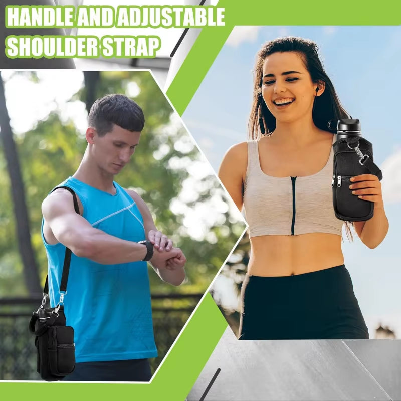 Magnetic Water Bottle Carrier with Phone Pocket and Adjustable Shoulder Strap - Equipped with 6 Integrated Magnets