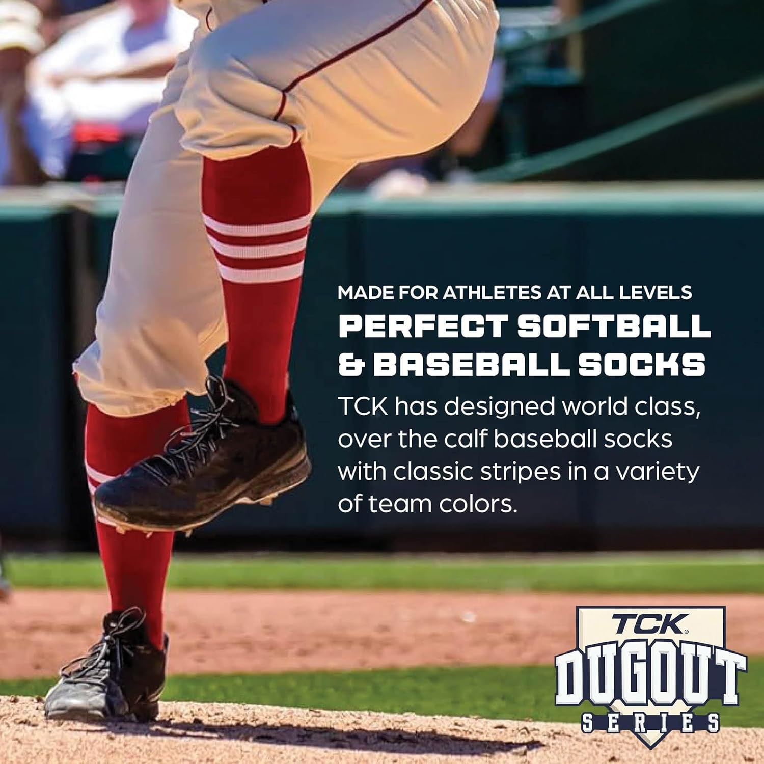 Dugout Series Striped Baseball and Softball Socks | Over-the-Calf | USA Made | Available in Youth and Adult Sizes for Boys, Girls, Men, and Women