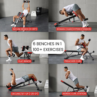 Finer Form Multi-Functional FID Weight Bench for Comprehensive Full-Body Workouts – Hyper Back Extension, Roman Chair, Adjustable Ab Sit-Up Bench, Incline/Decline Bench, Flat Bench