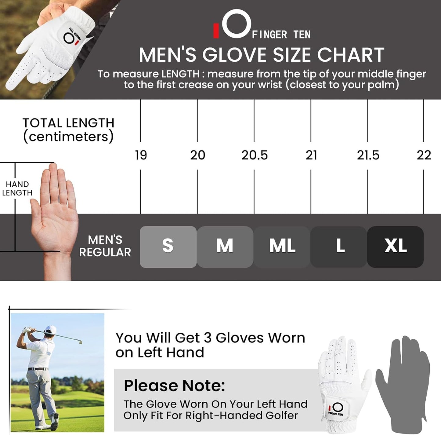 Men's All-Weather Grip Golf Gloves - Value Pack of 3 for Right-Handed Golfers, Enhanced Comfort and Performance for Diverse Conditions, Available in White, Black, and Blue in Sizes S, M, L, XL