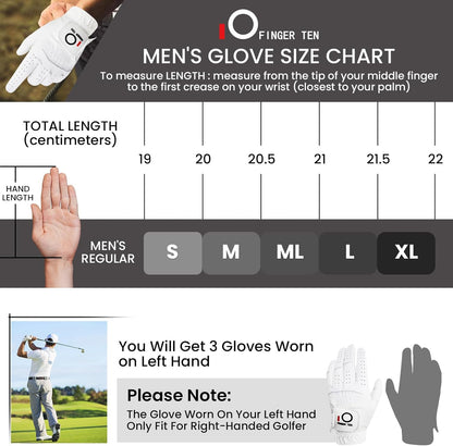 Men's All-Weather Grip Golf Gloves - Value Pack of 3 for Right-Handed Golfers, Enhanced Comfort and Performance for Diverse Conditions, Available in White, Black, and Blue in Sizes S, M, L, XL