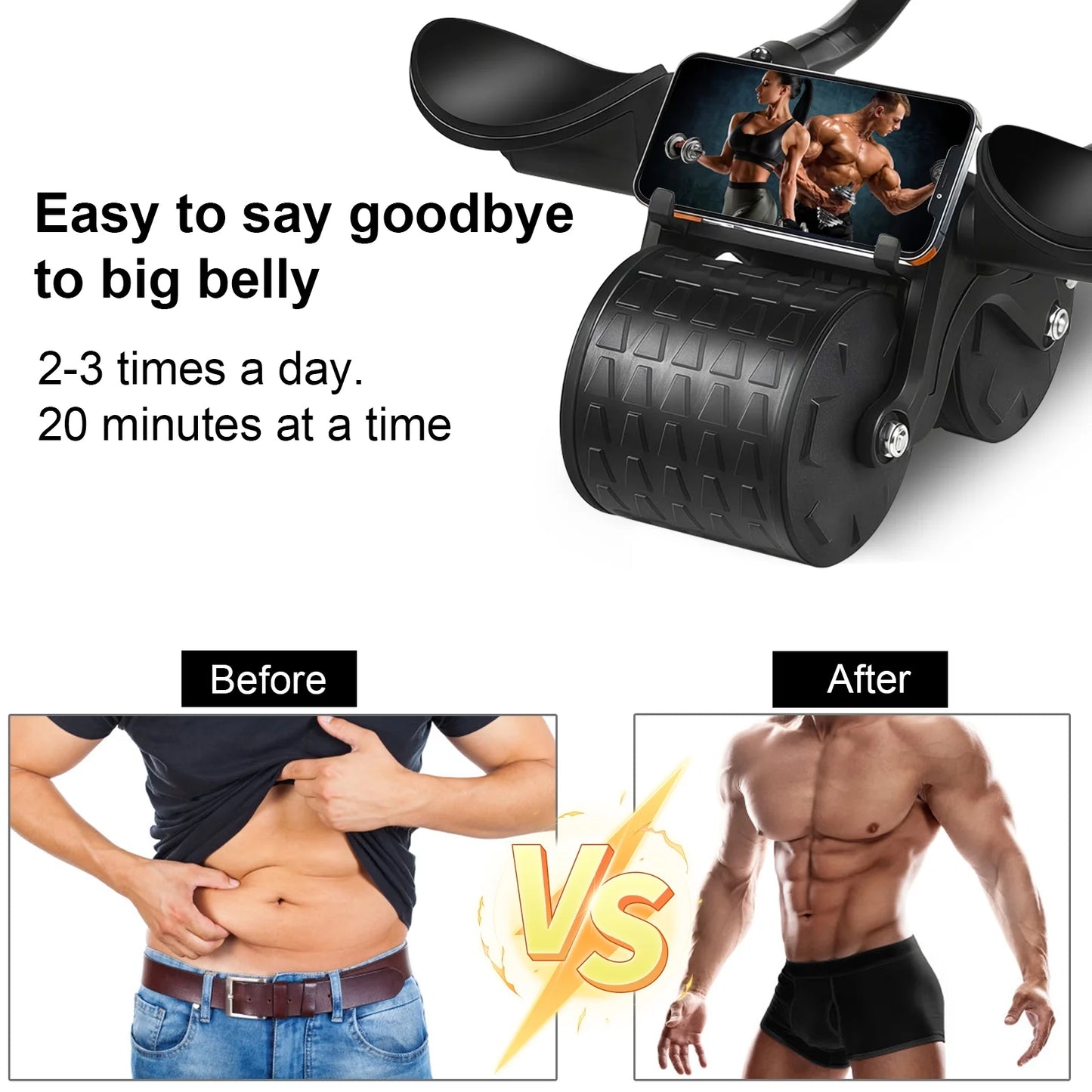 2025 Automatic Rebound Abdominal Roller with Timer and Elbow Support - Core Fitness Equipment in Black