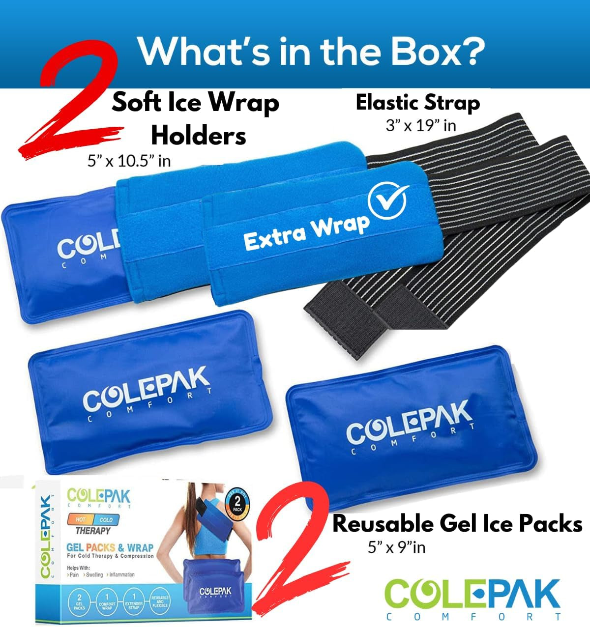 Reusable Hot and Cold Gel Ice Packs for Pain Relief and Swelling - 4 Piece Set for Joint and Muscle Soreness in Knees, Back, Shoulder, and Foot