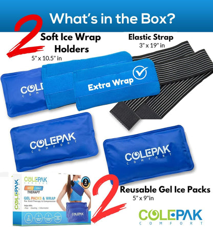 Reusable Hot and Cold Gel Ice Packs for Pain Relief and Swelling - 4 Piece Set for Joint and Muscle Soreness in Knees, Back, Shoulder, and Foot
