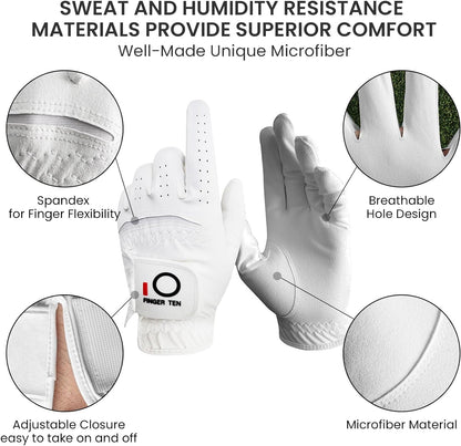 Men's All-Weather Grip Golf Gloves - Value Pack of 3 for Right-Handed Golfers, Enhanced Comfort and Performance for Diverse Conditions, Available in White, Black, and Blue in Sizes S, M, L, XL
