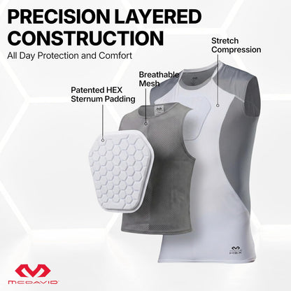 HEX Chest Protector Shirt - Youth Compression Padded Heart Guard for Football, Lacrosse, Softball, and Rugby
