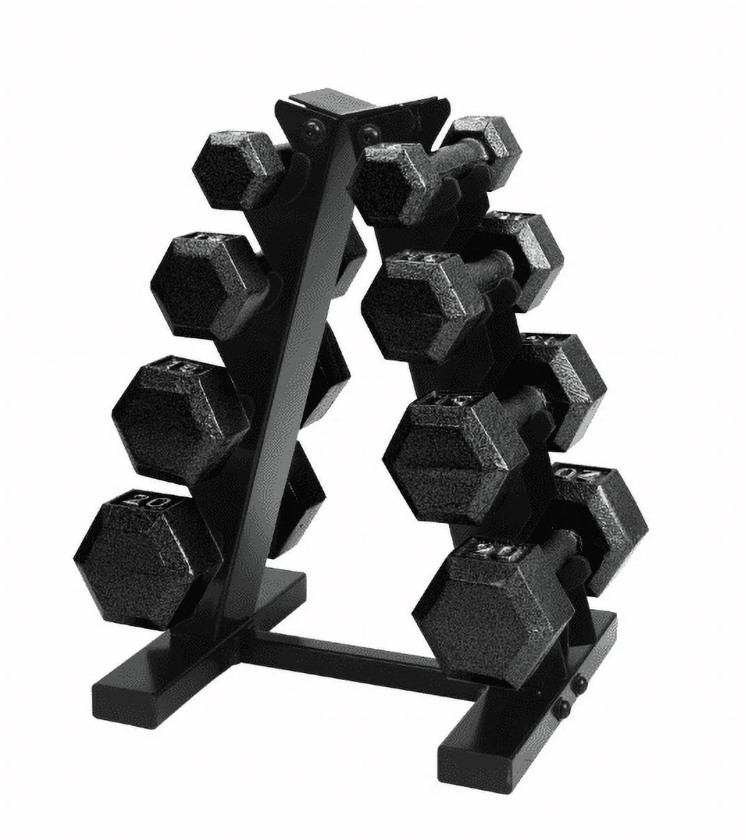 100 lb Cast Iron Hex Dumbbell Weight Set with Storage Rack in Black Finish