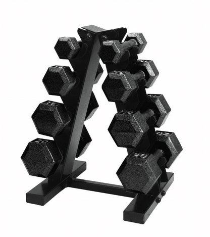 100 lb Cast Iron Hex Dumbbell Weight Set with Storage Rack in Black Finish