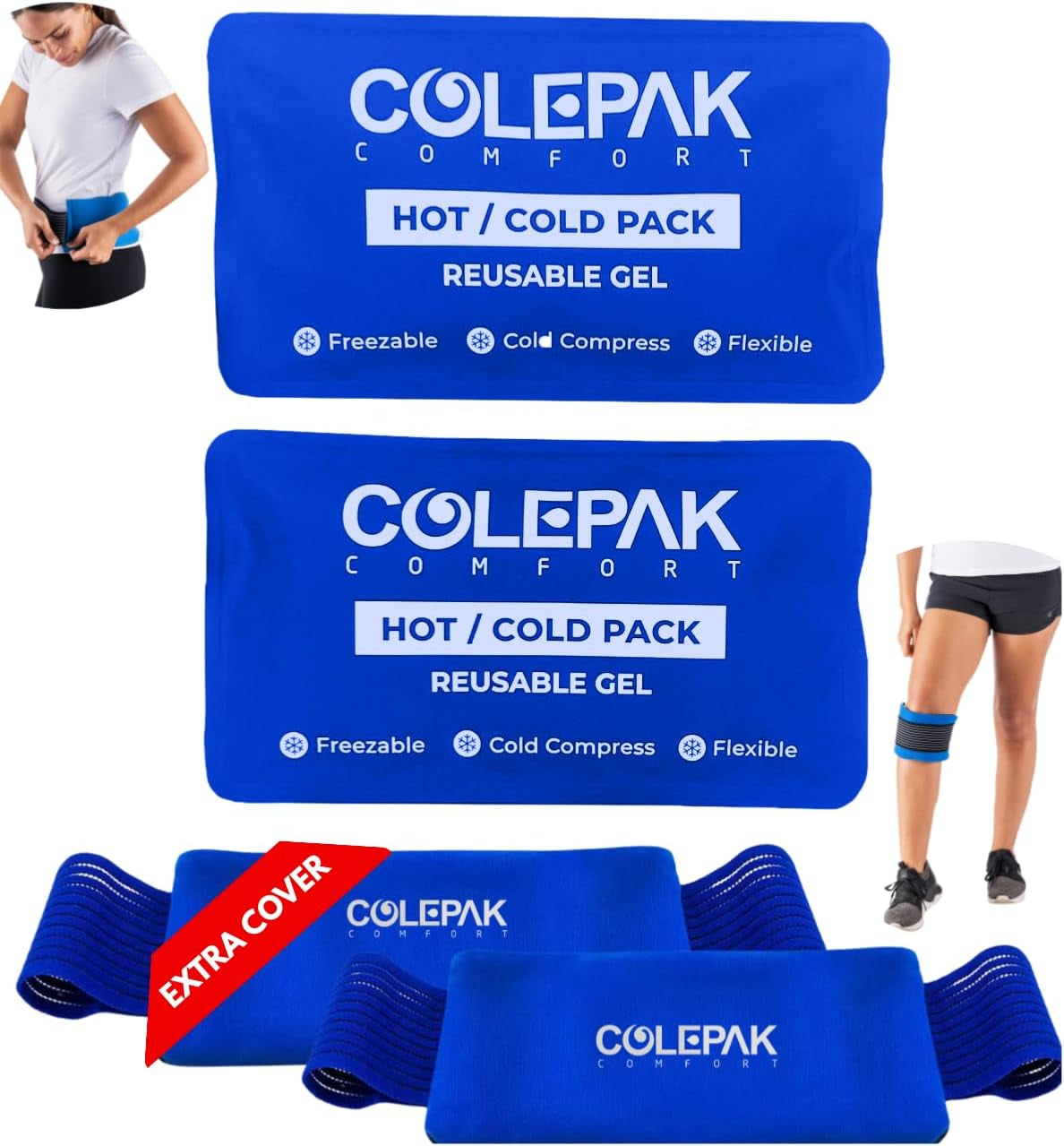 Reusable Hot and Cold Gel Ice Packs for Pain Relief and Swelling - 4 Piece Set for Joint and Muscle Soreness in Knees, Back, Shoulder, and Foot