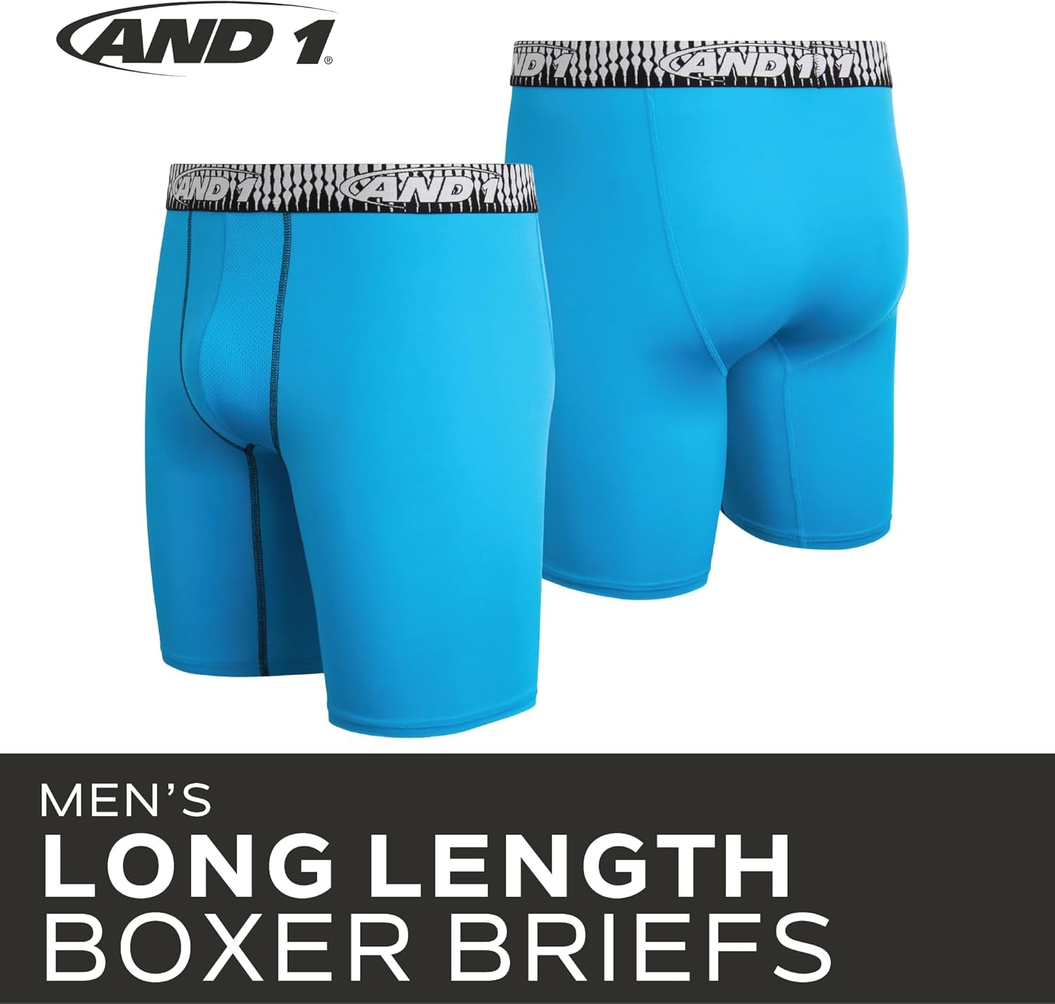 Men's Performance Stretch Boxer Briefs - 5-Pack Long Leg Underwear with Contour Support Pouch, 9" Inseam