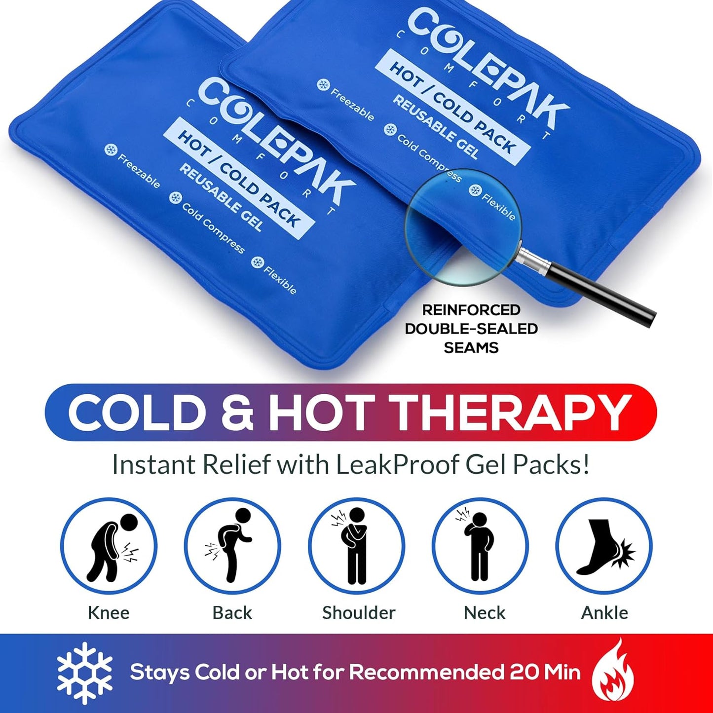 Reusable Hot and Cold Gel Ice Packs for Pain Relief and Swelling - 4 Piece Set for Joint and Muscle Soreness in Knees, Back, Shoulder, and Foot