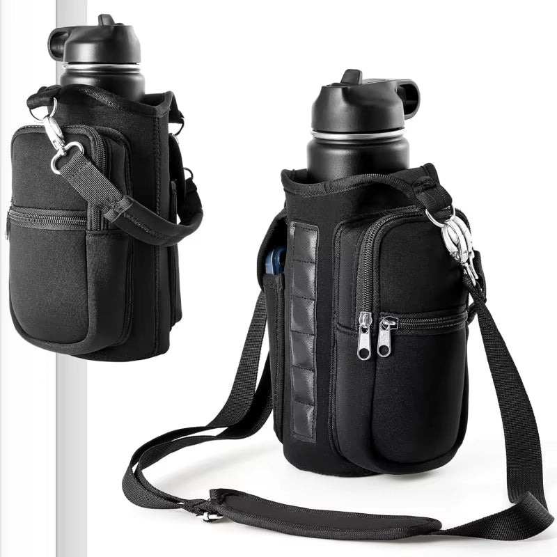 Magnetic Water Bottle Carrier with Phone Pocket and Adjustable Shoulder Strap - Equipped with 6 Integrated Magnets