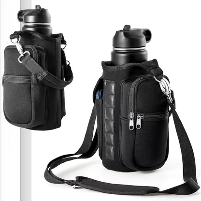 Magnetic Water Bottle Carrier with Phone Pocket and Adjustable Shoulder Strap - Equipped with 6 Integrated Magnets