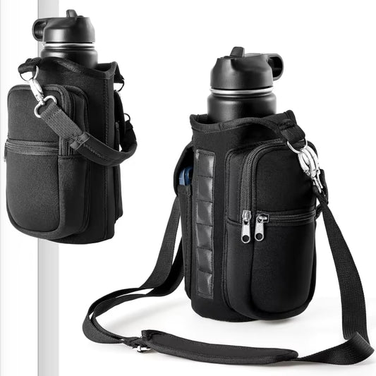 Magnetic Water Bottle Carrier with Phone Pocket and Adjustable Shoulder Strap - Equipped with 6 Integrated Magnets