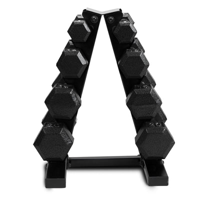100 lb Cast Iron Hex Dumbbell Weight Set with Storage Rack in Black Finish