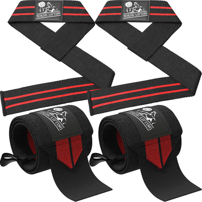Wrist Wraps and Lifting Straps Bundle (2 Pairs) for Weightlifting, Cross Training, and Powerlifting - Injury Prevention Support for Men and Women