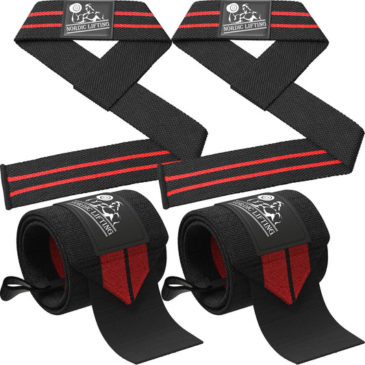 Wrist Wraps and Lifting Straps Bundle (2 Pairs) for Weightlifting, Cross Training, and Powerlifting - Injury Prevention Support for Men and Women