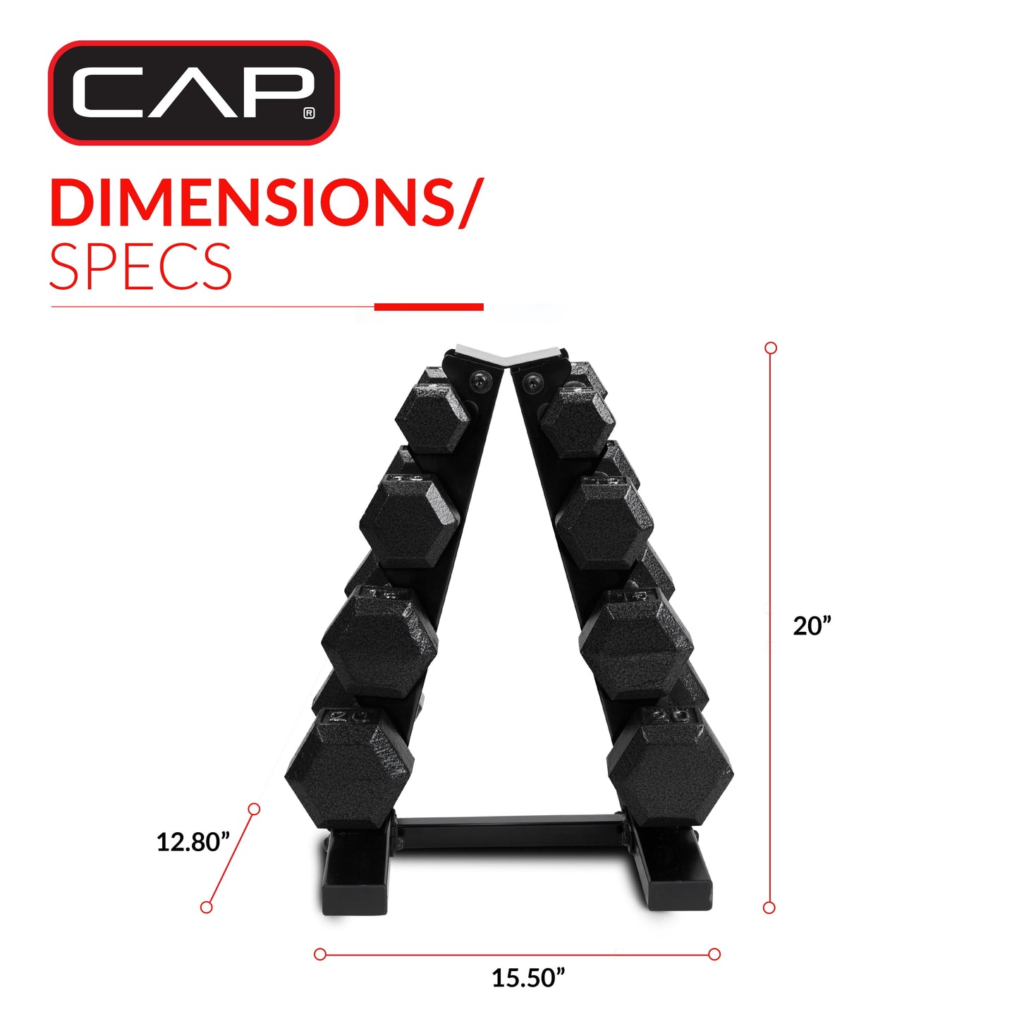 100 lb Cast Iron Hex Dumbbell Weight Set with Storage Rack in Black Finish