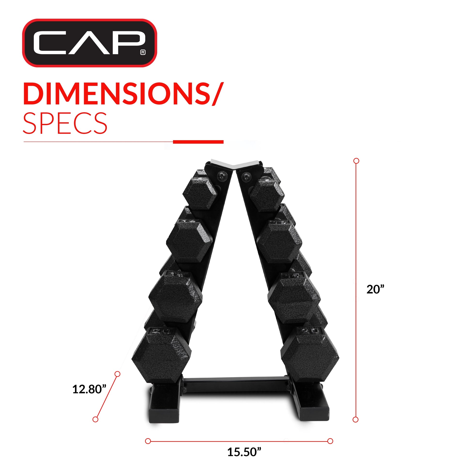 100 lb Cast Iron Hex Dumbbell Weight Set with Storage Rack in Black Finish