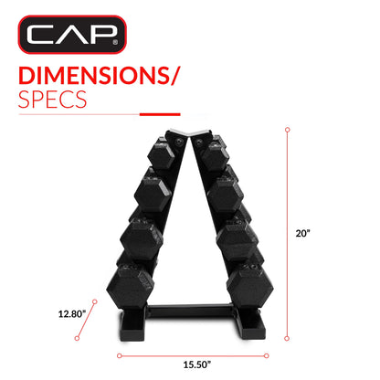 100 lb Cast Iron Hex Dumbbell Weight Set with Storage Rack in Black Finish