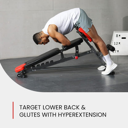 Finer Form Multi-Functional FID Weight Bench for Comprehensive Full-Body Workouts – Hyper Back Extension, Roman Chair, Adjustable Ab Sit-Up Bench, Incline/Decline Bench, Flat Bench