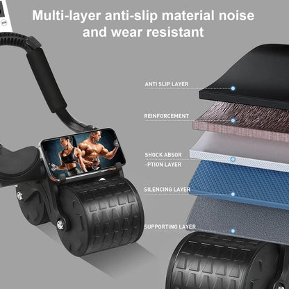 2025 Automatic Rebound Abdominal Roller with Timer and Elbow Support - Core Fitness Equipment in Black