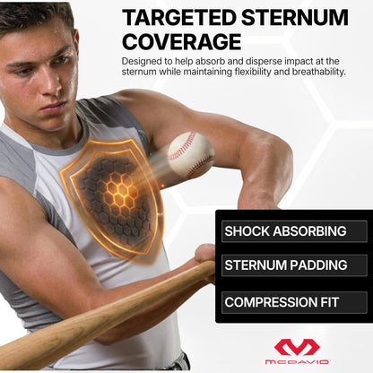 HEX Chest Protector Shirt - Youth Compression Padded Heart Guard for Football, Lacrosse, Softball, and Rugby
