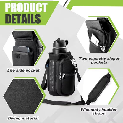 Magnetic Water Bottle Carrier with Phone Pocket and Adjustable Shoulder Strap - Equipped with 6 Integrated Magnets