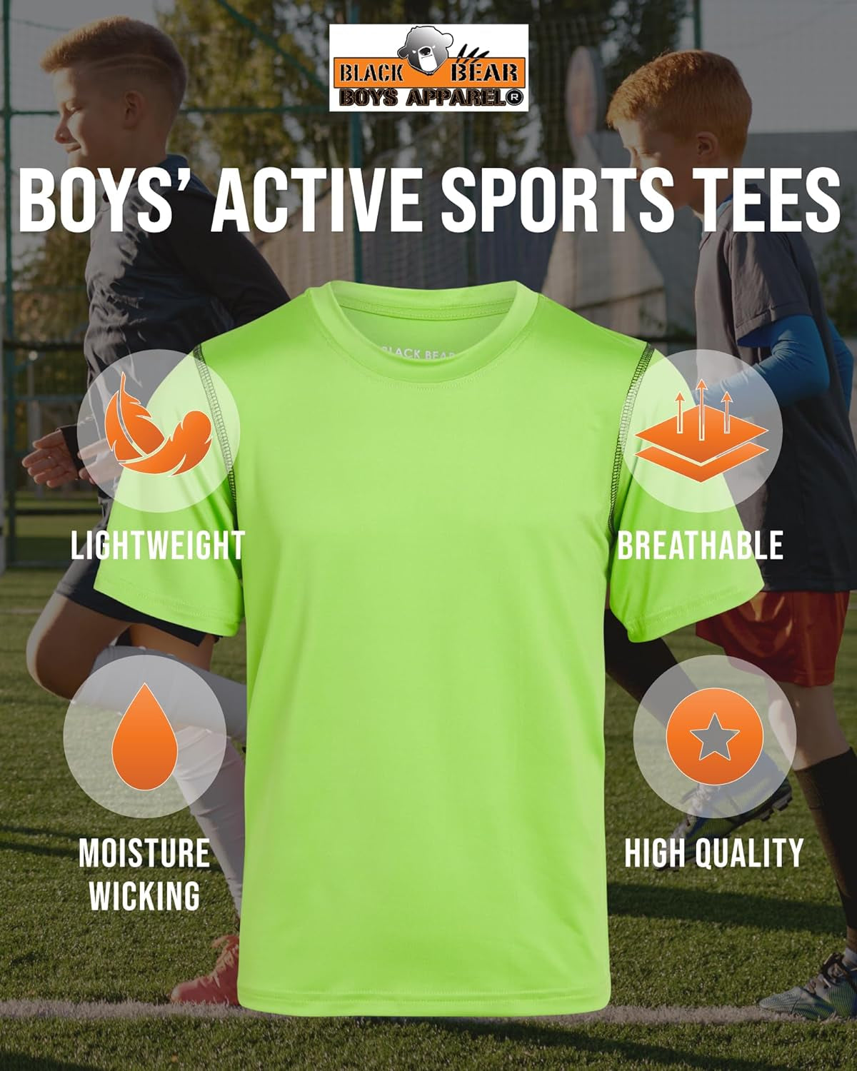 Boys' Athletic Performance Dry Fit Short Sleeve Shirt - 4 Pack Youth Active T-Shirts